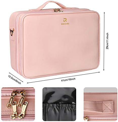 Relavel Travel Makeup Train Case Makeup Cosmetic Case Organizer Portable Artist Storage Bag with Adjustable Dividers for Cosmetics Makeup Brushes Toiletry Jewelry Digital Accessories