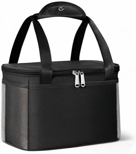 Yansanido 6L Thickened Black Reusable Insulated Lunch Bag for Women and Men Travel Picnic and Lunch Box (Small, Black)