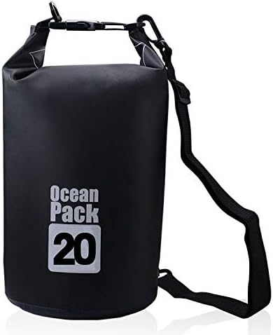 Outdoor Dry Sack/Floating Waterproof Bag 2L/3L/5L/10L/15L/20L/30L for Boating, Kayaking, Hiking, Snowboarding, Camping, Rafting, Fishing and Backpacking (Black, 20L)