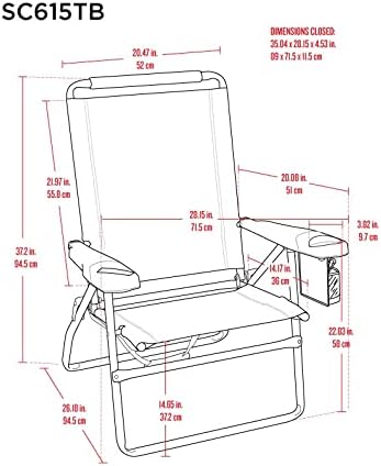 Tommy Bahama Set of 2 Highboy 4 Position Beach Chairs 15 Inch Seat Height with Cupholder, Side Storage Pouch and Mobile Phone Holder