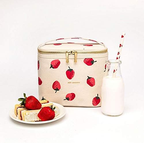 kate spade new york Insulated Lunch Tote, Small Lunch Cooler, Cute Lunch Bag for Women, Thermal Bag with Double Zipper Close and Carrying Handle, Strawberries