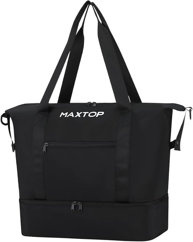 MAXTOP Travel Duffle Bag for Women Weekender Overnight Bags Large Capacity Carry On Duffel Bag With Shoe Compartment,Sports Gym Tote Bag with Dry and Wet Separation Black