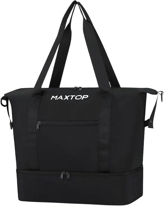 MAXTOP Travel Duffle Bag for Women Weekender Overnight Bags Large Capacity Carry On Duffel Bag With Shoe Compartment,Sports Gym Tote Bag with Dry and Wet Separation Black