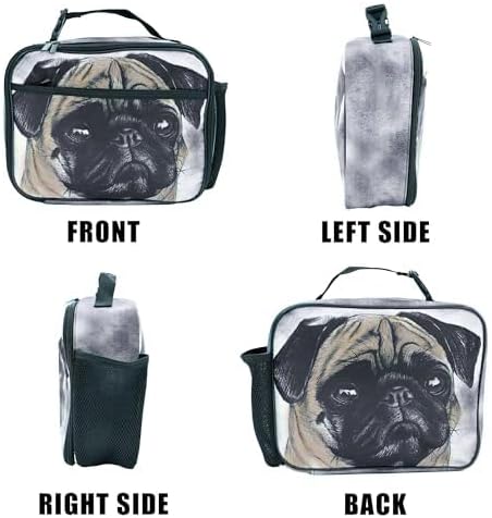 Pug Dog Lunch Bag Insulated Reusable Lunch Box Kids Girls Boys Cooler Thermal Tote Bag For Men Women School Work Picnic