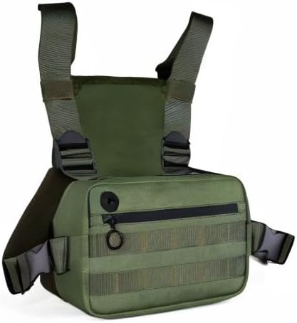 Outdoor Sports Chest Pack,Tactical EDC Chest Bag For Men, Lightweight Chest Pouch Holster, Chest Rig Vest With Phone Holder For Workouts, Cycling (Olive green)