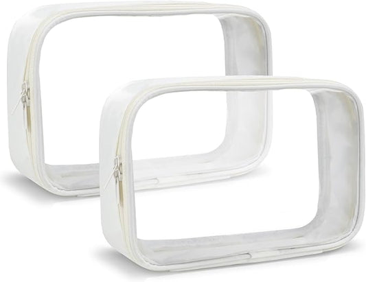 Moyad TSA Approved Clear Toiletry Bag, 2 Pack Quart Size 3-1-1 Liquids Pouch for Travel, Transparent Makeup & Cosmetic Organizer for Women Men, Beige