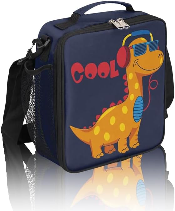 Dinosaur Lunch Box for Kids, Cool Dinosaur Music Lunch Bag for Boys Girls, Reusable Insulated Waterproof Lunch Box with Adjustable Shoulder Strap Thermal Cooler Tote Bag for School Daycare Picnic
