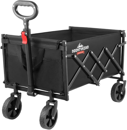 Collapsible Wagon, 360lbs Load Capacity, Small Wagon carts Foldable with Wheels, Heavy-Duty Steel Frame, 600D Oxford Fabric, Ergonomic Handle, Wear-Resistant, Perfect for Outdoor, Garden, Grocery