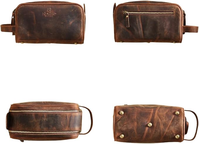 King Size Premium Leather Travel Toiletry Bag for Men and Women - Water-Resistant Dopp Kit - Mens Bathroom Bag, Shaving & Cosmetic Organizer - Toiletry Bag, Travel Bag Leather, Unisex Use