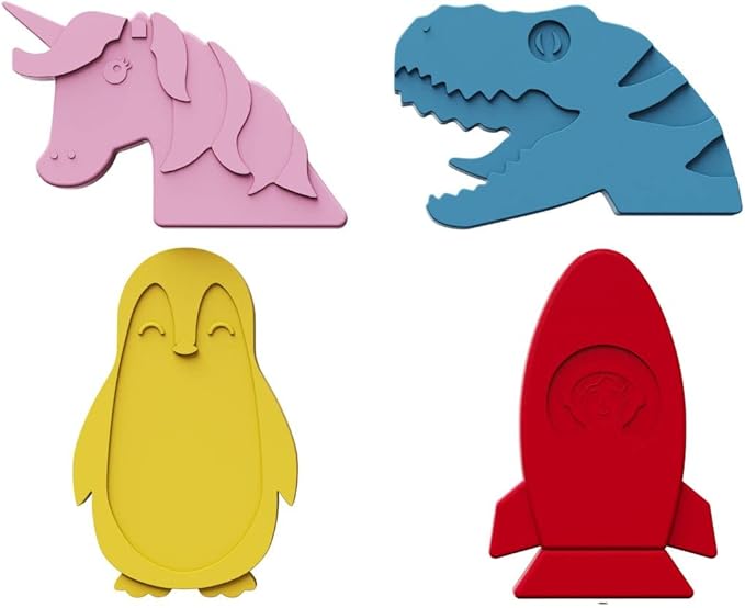 Multicolored Slim Ice Packs for Kids - 4-Pack, Long-Lasting - Reusable for Lunch Boxes, Bags & Coolers - Penguin, Spaceship, Dinosaur, Unicorn