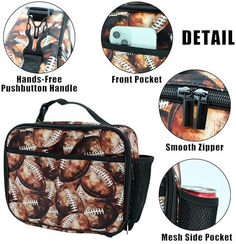 Football Lunch Bag Insulated Reusable Lunch Box Kids Girls Boys Cooler Thermal Tote Bag For Men Women School Work Picnic