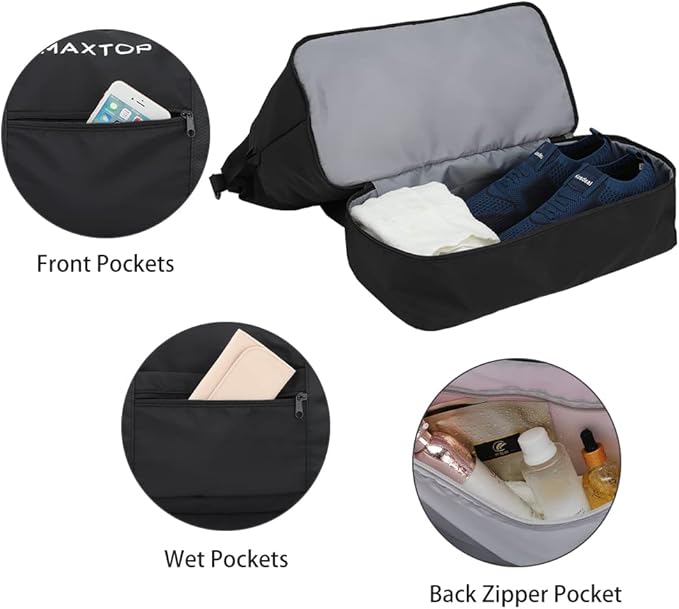 MAXTOP Travel Duffle Bag for Women Weekender Overnight Bags Large Capacity Carry On Duffel Bag With Shoe Compartment,Sports Gym Tote Bag with Dry and Wet Separation Black