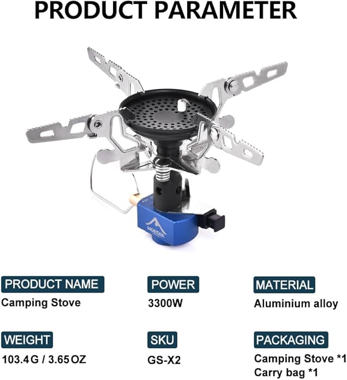 Widesea Backpacking Stove 3300W Camping Stove Portable Gas Burner with Iginitor Mini Ultralight Hiking Gear Outdoor Equipment