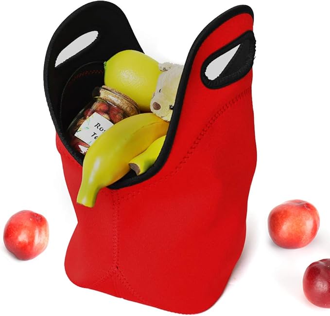LOVAC Neoprene Lunch Bag, Thick Insulated Lunch Bag - Durable & Waterproof Lunch Tote With Zipper For Outdoor Travel Work(Red)