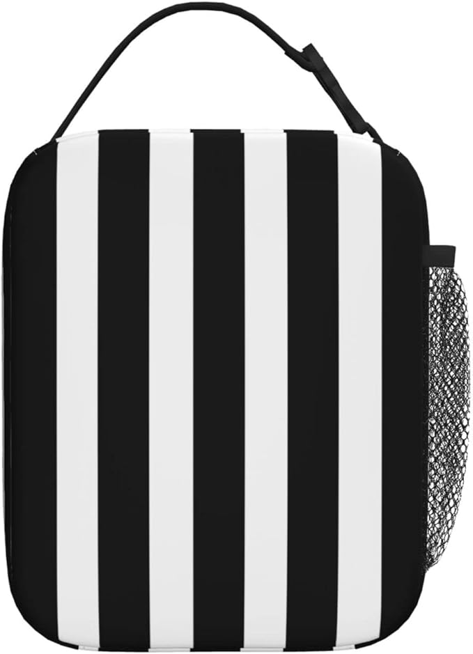 Black and White Stripe Lunch Box Reusable Insulated Totes Lunch Bag Thermal Cooler For Boy Girls School Men Women Beach Picnic Travel