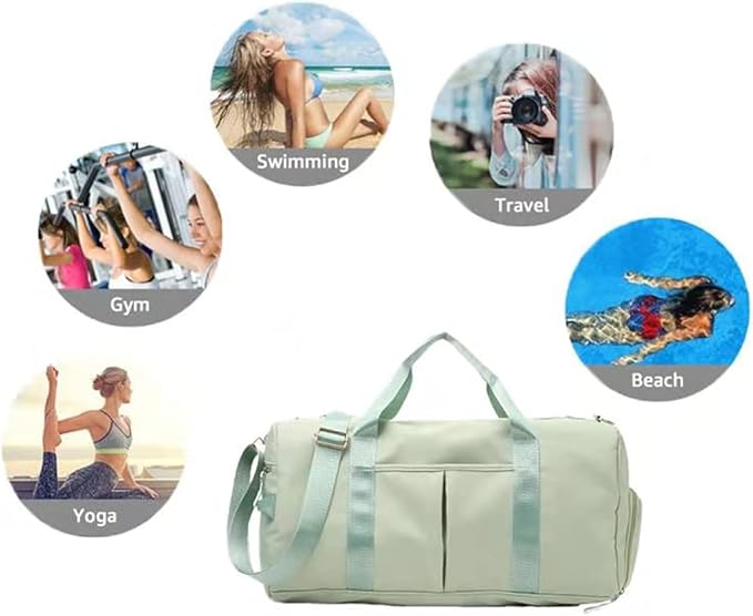 ZUEVI Sports Gym Duffel Bag for Women Waterproof Weekender Travel Bag with Shoes Compartment Dry and Wet Separation for Training Swim Yoga(Green)
