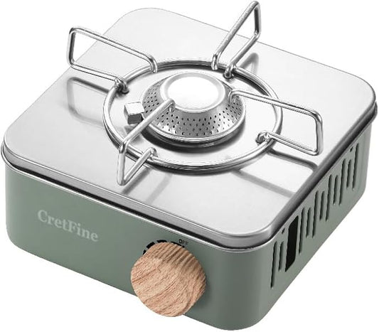 Mini Butane Camping Stove with Portable Bag, Indoor and Outdoor Cooking, for Emergency and Camp Essentials, 8205 BTU, 2hr Usage per Canister, Gas Not Included, Olive