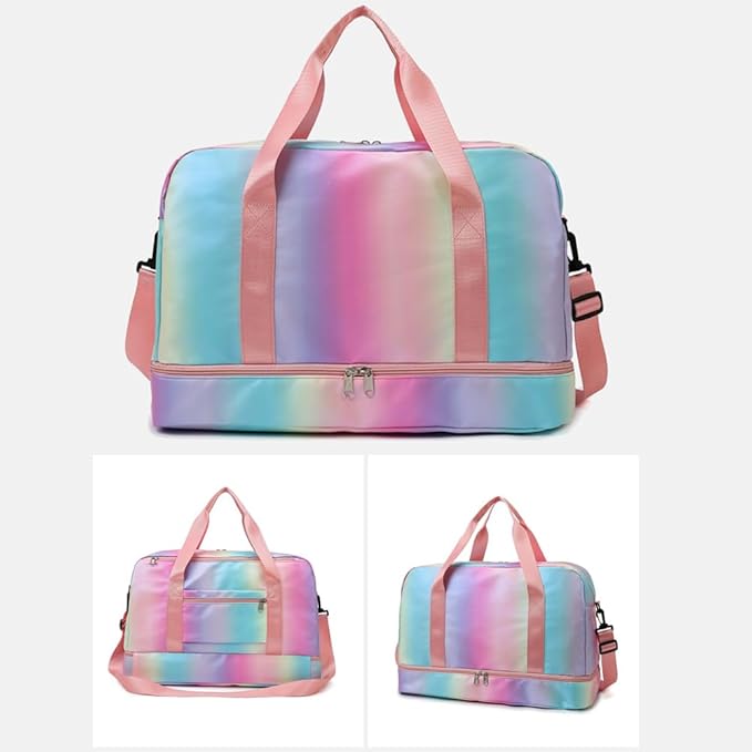 Sports Gym Bag with Shoes Compartment & Wet Pocket, Waterproof Overnight Bag Travel Bag Gymnastic bag Dance Bag for Girl, Weekend Bag for Women(gradient pink)