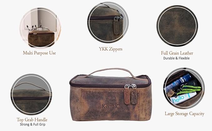 KomalC Genuine Unisex Vanity Leather Dopp kit - Travel Toiletry Bag multi-purpose Toiletry Bag (1 Zip Hunter dopp kit)