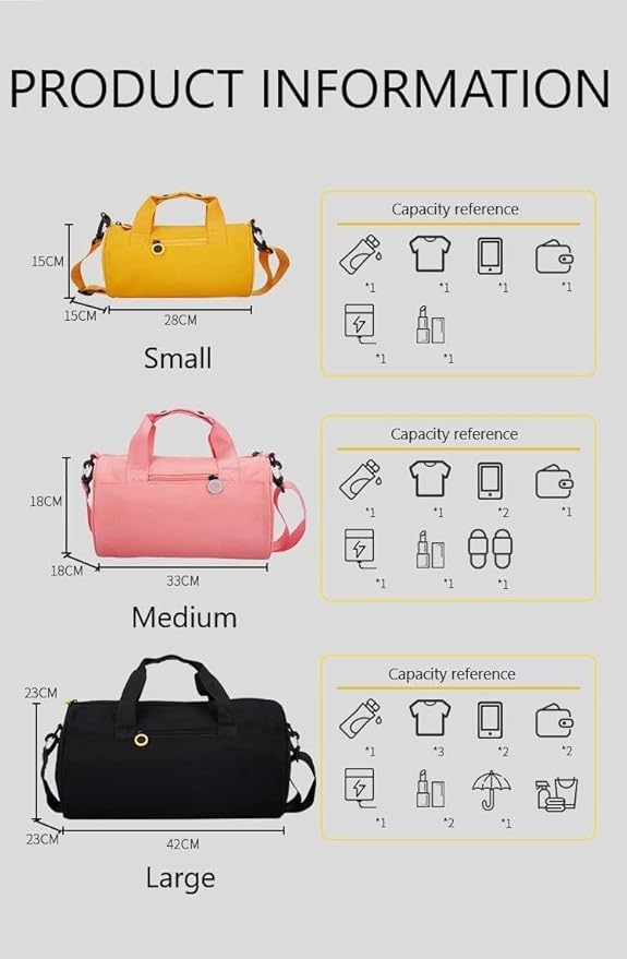 Gym Bag for Women, Waterproof Travel Bag with Wet Clothes Compartments and Adjustable Strap, Small Duffel Bag for Sports, Gyms and Weekend Getaway