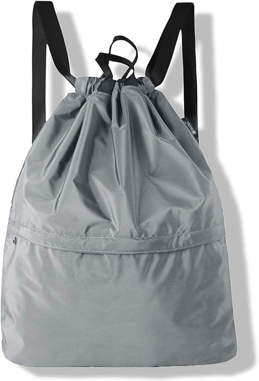 Drawstring Bags with Zipper Pocket, Waterproof Drawstring Backpack for Women and Men 15.7" x 17.7"