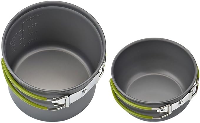 Camping Cookware Mess Kit Backpacking Pot Gear Camping Cooking Pots and Pans Set Camp Kitchen Equipment Accessories Green 4.88 x 6.57 inch