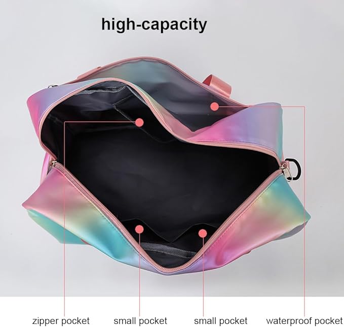 Sports Gym Bag with Shoes Compartment & Wet Pocket, Waterproof Overnight Bag Travel Bag Gymnastic bag Dance Bag for Girl, Weekend Bag for Women(gradient pink)