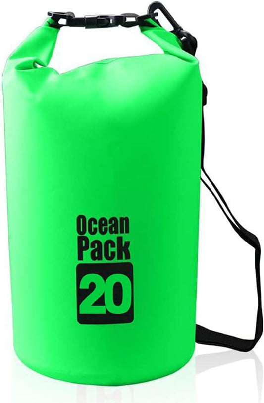 Outdoor Dry Sack/Floating Waterproof Bag 2L/3L/5L/10L/15L/20L/30L for Boating, Kayaking, Hiking, Snowboarding, Camping, Rafting, Fishing and Backpacking (Green, 20L)