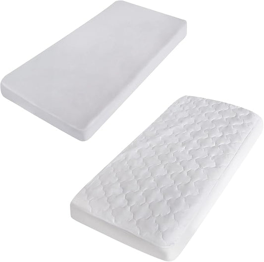 Cot Sheet 31" x 75" and Cot Mattress Pad Waterproof 30" X 75" White
