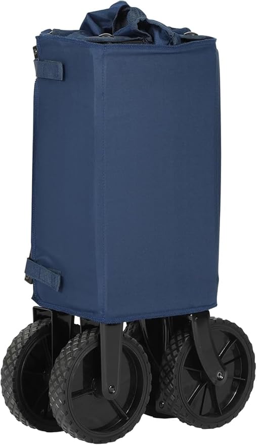TIMBER RIDGE Folding Collapsible Wagon, Utility Push Pull Beach Wagon with All-Terrain Universal Wheels, Heavy Duty Foldable Grocery Cart for Outdoor Garden Camping Shopping, Holds 225 lbs, Dark Blue