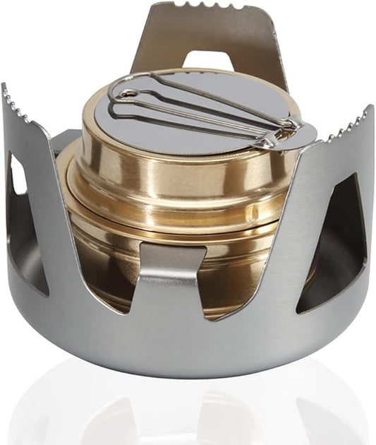 Alcohol Burner Portable Copper Stove Camping Stove Brass Oven Aluminum Alloy Mini Ultralight with Sealed Cap Extinguish Lid for Picnic BBQ - Grey