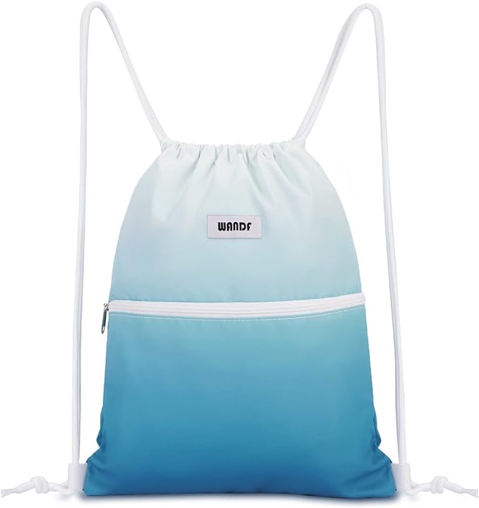 WANDF Drawstring Backpack String Bag Sackpack Cinch Water Resistant Nylon for Sport Yoga Gym Shopping (Blue Gradient)