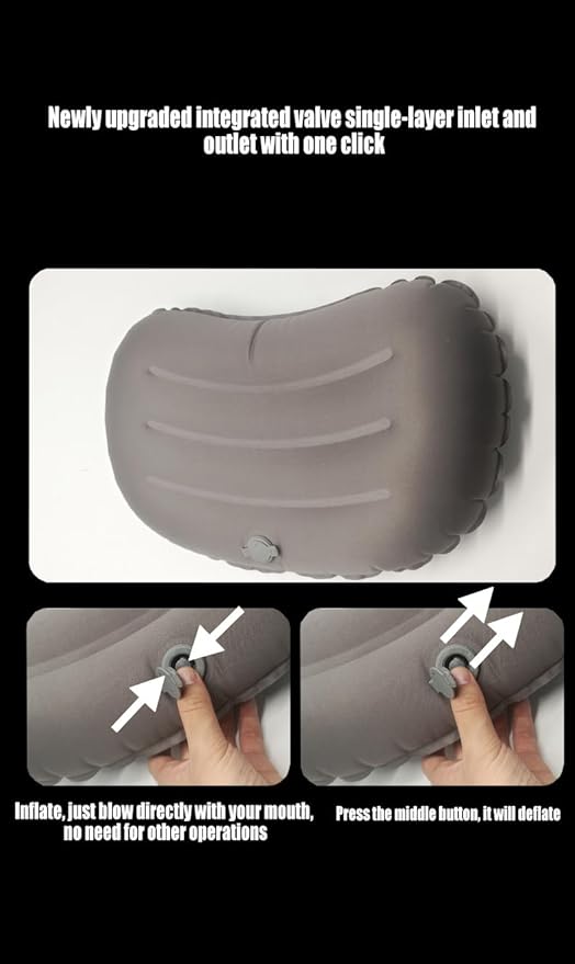 Camping Pillow-Compressible, Ultralight Inflatable,Compact, Comfortable, Ergonomic Inflating Pillows for Neck & Lumbar Support While Camp, Hiking(Grain Blue,with Anti Slip Straps)