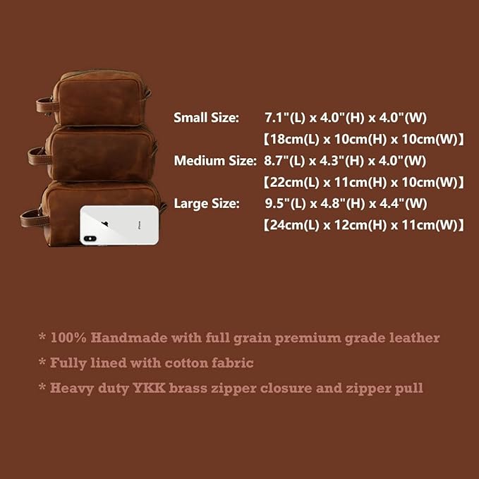 Travel Toiletry Bag for Men Leather Dopp Kit Bags Christmas Gift