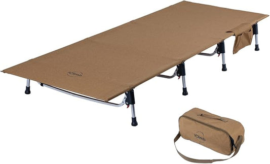 iClimb Super Easy Assemble Folding Cot Ultralight Compact Heavy Duty with Carry Bag for Adults Camping Backpacking (Brown)