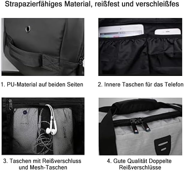 Gym Duffle Bag Backpack Waterproof Sports Duffel Bags Travel Weekender Bag for Men Women Overnight Bag with Shoes Compartment Grey