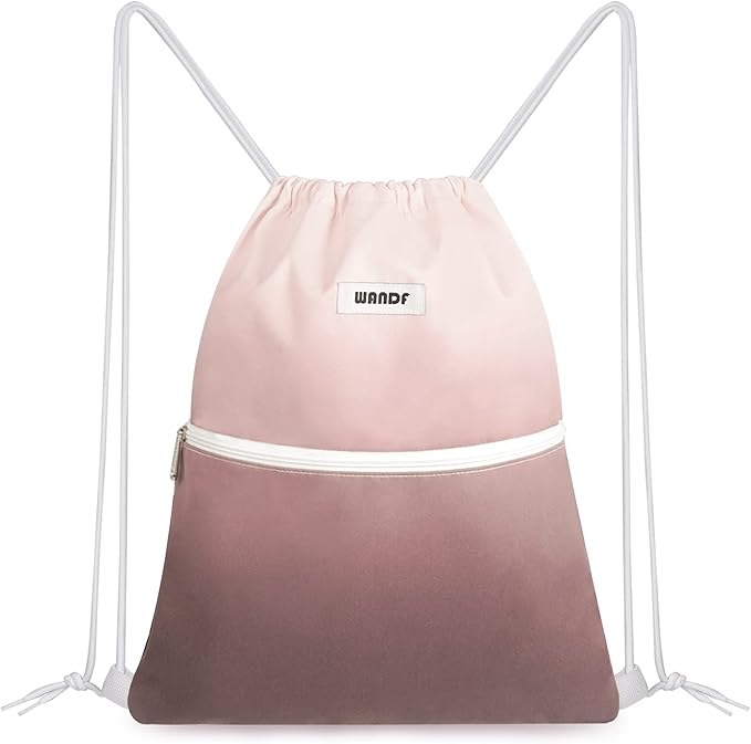 WANDF Drawstring Backpack String Bag Sackpack Cinch Water Resistant Nylon for Gym Shopping Sport Yoga (Dark Pink)