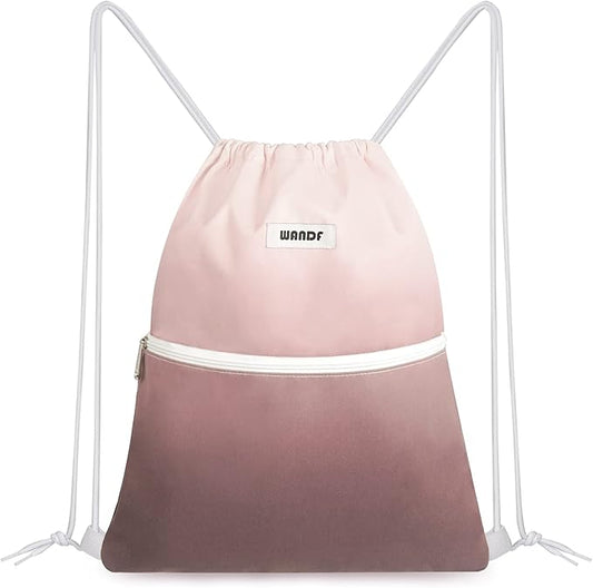 WANDF Drawstring Backpack String Bag Sackpack Cinch Water Resistant Nylon for Gym Shopping Sport Yoga (Dark Pink)
