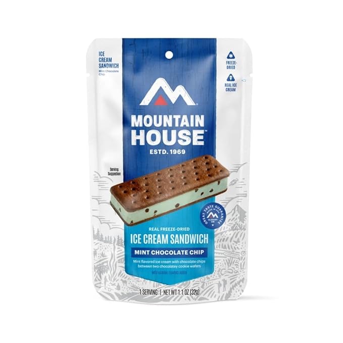 Mountain House Mint Chocolate Chip Ice Cream Sandwich Freeze Dried Backpacking & Camping Food 12-Pack