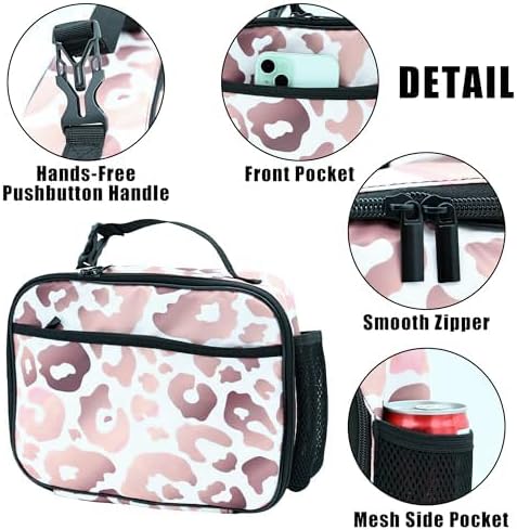 Leopard Lunch Bag Insulated Reusable Lunch Box Kids Girls Boys Cooler Thermal Tote Bag For Men Women School Work Picnic