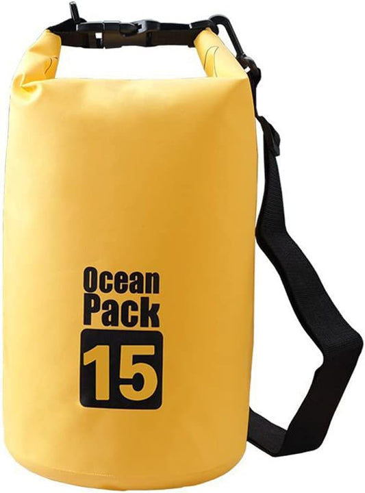 Outdoor Dry Sack/Floating Waterproof Bag 2L/3L/5L/10L/15L/20L/30L for Boating, Kayaking, Hiking, Snowboarding, Camping, Rafting, Fishing and Backpacking (Yellow, 15L)