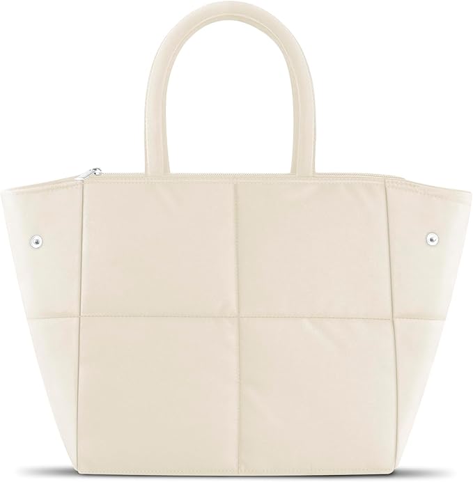 Coobiiya Stylish Lunch Box Lunch Bag for Women Men, Ultralight Thickened Leakproof Quilted Puffer Lunch Cooler Tote, Adult Small Cute Reusable Insulated Lunch Box for Work, Office, Travel (White)