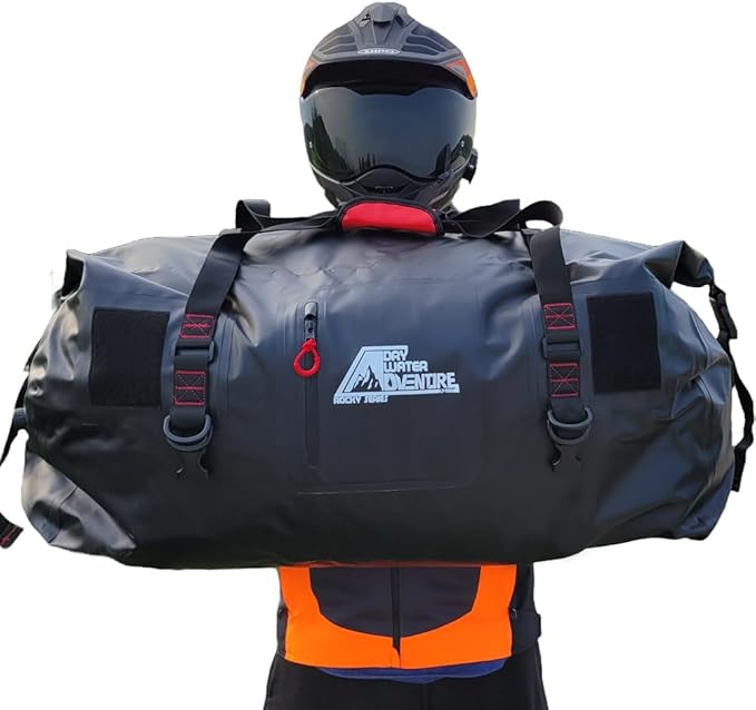Motorcycle Waterproof Duffel Bag With Tie Down Straps, Marine Grade (80 Liter/21.1 Gallon, Rocky Series, Black)