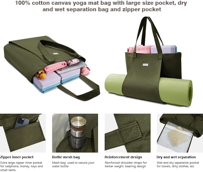 Yoga Bags for Women with Yoga Mats Bags Carrier Carryall Canvas Tote for Pilates Shoulder for Travel Office Beach Workout