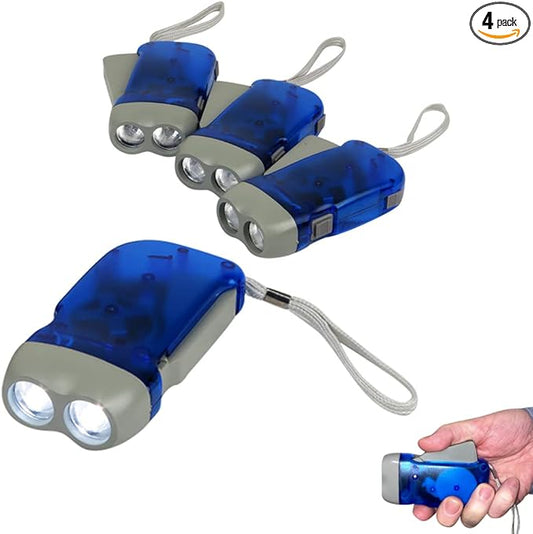 Evelots Hand Crank Emergency Flashlights -4 Pack- Camping, Home, Car - Double LED Bright Lights - Great for Hiking, Outdoor Sports, Power Outage Easy to Use