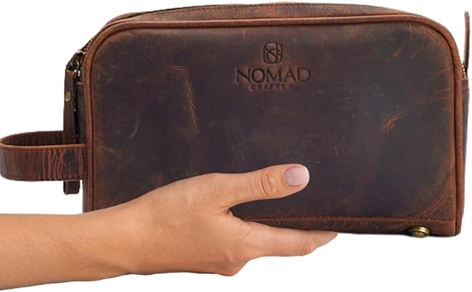 King Size Premium Leather Travel Toiletry Bag for Men and Women - Water-Resistant Dopp Kit - Mens Bathroom Bag, Shaving & Cosmetic Organizer - Toiletry Bag, Travel Bag Leather, Unisex Use