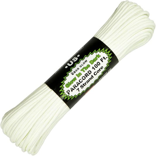 Paracord Planet Glow in The Dark 550lb Paracord – 7 Strand Luminous Parachute Cord for Nighttime Outdoor Utility – 100 ft