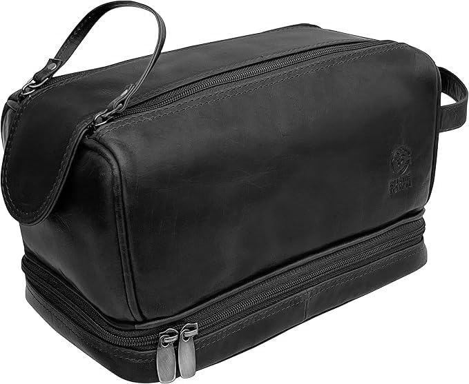 RusticTown Leather Toiletry Bag for Men - Travel Shaving Dopp Kit - Bathroom Shower Toiletries Organizer - Cosmetic Make up Bag for Women