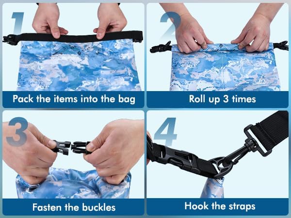 VILLEY Dry Bag Waterproof 5L Roll Top Sack Keeps Gear Dry Lightweight Dry Sack for Kayaking Boating Camping Swimming and Beach Adventures Blue Camo