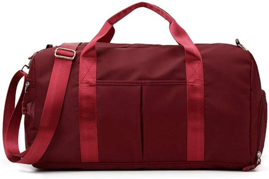 Blackwheel Sports Gym Bag With Shoe Bag Wet Bag Duffle Bag Waterproof Travel Bag for Women Cute Gym Bag Wine-Red 29L